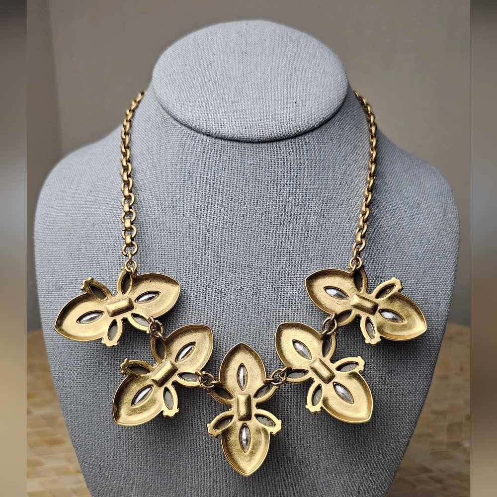 [J. CREW] Art Deco Style Gold, Taupe & Charcoal Gray Statement Necklace - Picture 2 of 16